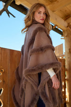 Load image into Gallery viewer, Faux Fur Trim Fringe Poncho Cape