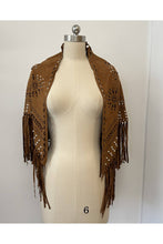 Load image into Gallery viewer, Paisley Laser Cut Fringe Triangle Wrap with Studs