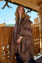 Load image into Gallery viewer, Faux Fur Trim Fringe Poncho Cape