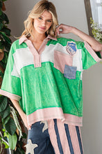 Load image into Gallery viewer, Green and Pink Varsity Pullover
