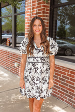 Load image into Gallery viewer, Ivory and Black Puff Sleeve Dress
