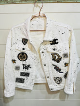 Load image into Gallery viewer, White Denim Splatter Jacket with Fashion Patches
