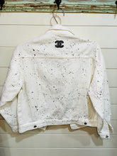 Load image into Gallery viewer, White Denim Splatter Jacket with Fashion Patches
