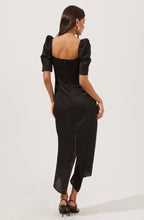 Load image into Gallery viewer, Black Satin Midi Dress Crystal Buttons
