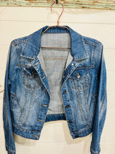 Load image into Gallery viewer, Denim Jacket with Faux Fur and Sequin Trim
