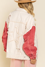 Load image into Gallery viewer, Oatmeal / Tomato Distressed Denim and Corduroy Jacket
